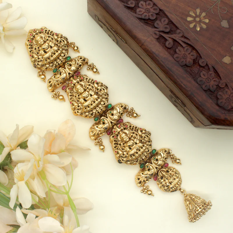 Gold Look Nagas Kundan Kemp Peacock Lakshmi Bridal Jada Billai